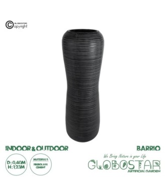GloboStar® Artificial Garden BARRIO 20772 Επιδαπέδιο Πολυεστερικό Τσιμεντένιο Κασπώ Γλάστρα - Flower Pot Μαύρο Φ40 x Υ122cm